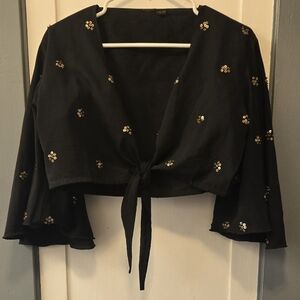 Black with gold sequin pattern halter style top